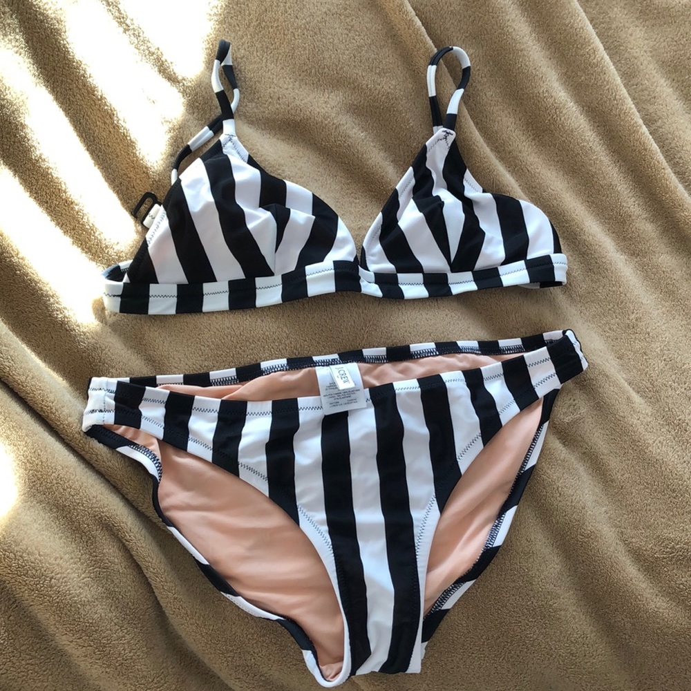 J crew b&w striped top & medium coverage bikini